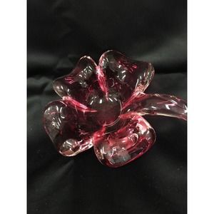 Pink Beautiful Glass Bowl Flower ashtray vanity Regency Heavy clover shamrock
